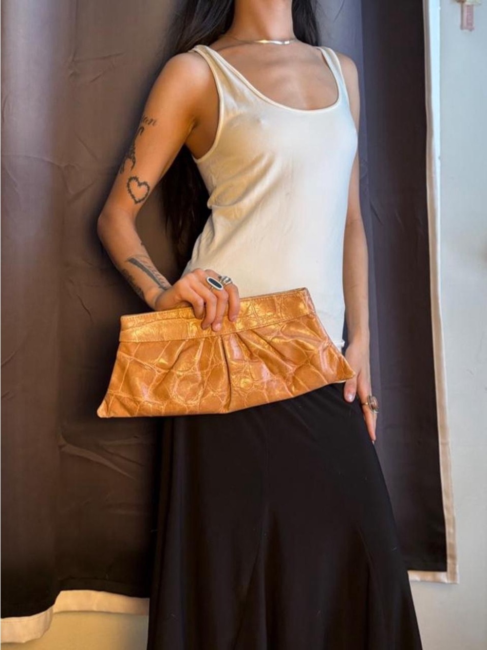 Brown Croc Clutch Purse by Lauren Merkin